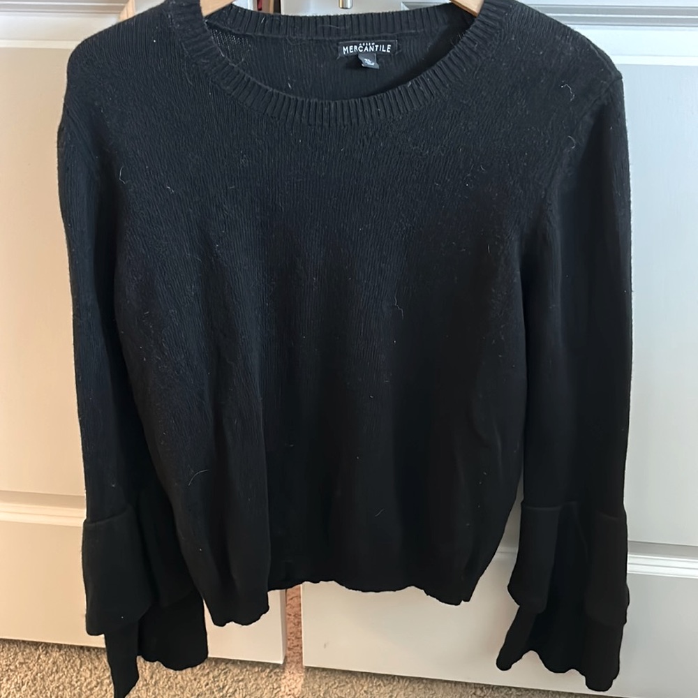 JCrew Mercantile tiered Flare Bell Sleeve Crew Sweater